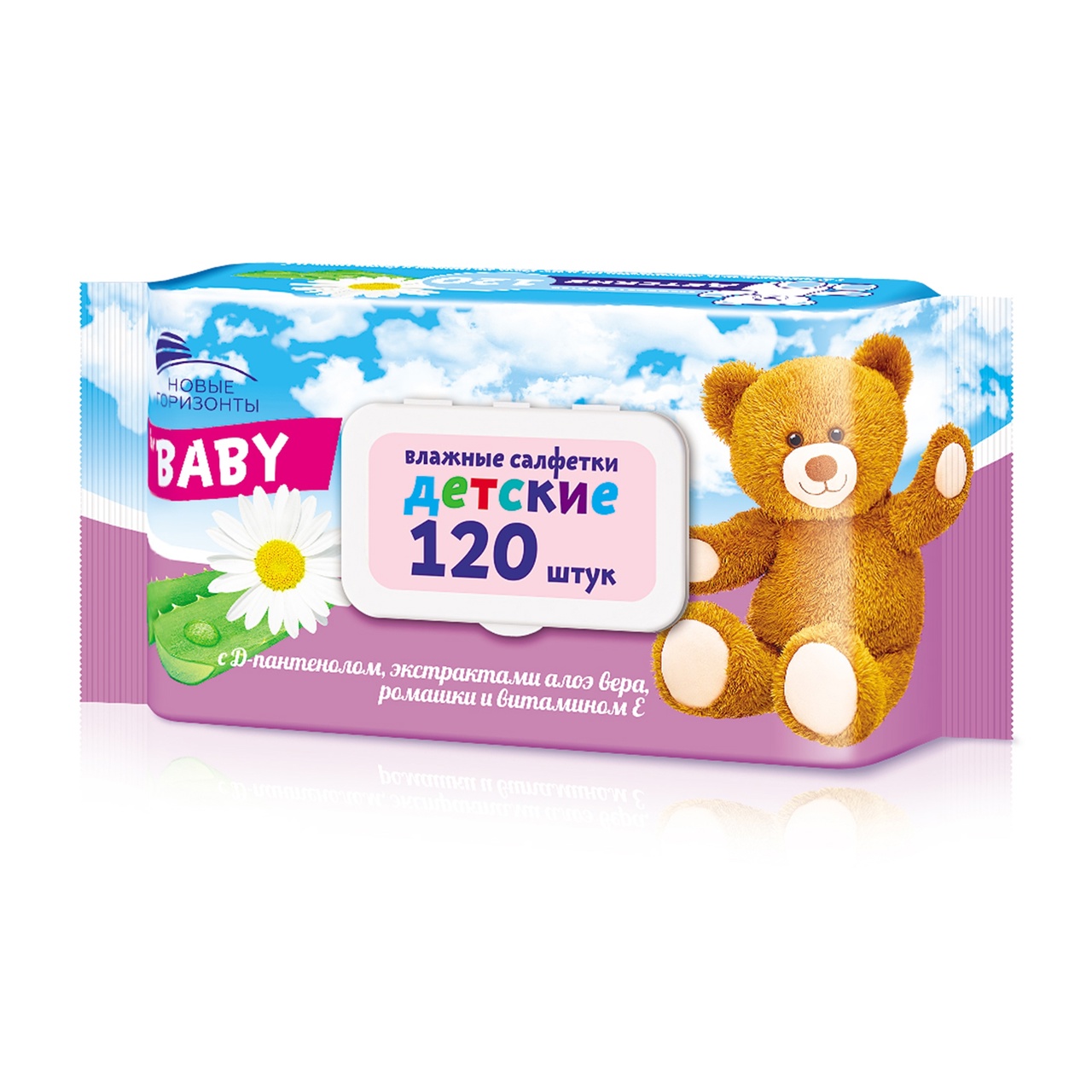 НОВЫЕ ГОРИЗОНТЫ Влажные салфетки BABY с экстрактом ромашки/алоэ 120 штук