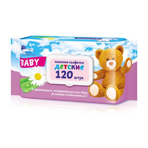 НОВЫЕ ГОРИЗОНТЫ Влажные салфетки BABY с экстрактом ромашки/алоэ 120 штук